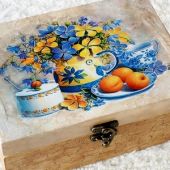 Čajová krabica: 6-priehradková - Žlto-modré lúčne kvietky